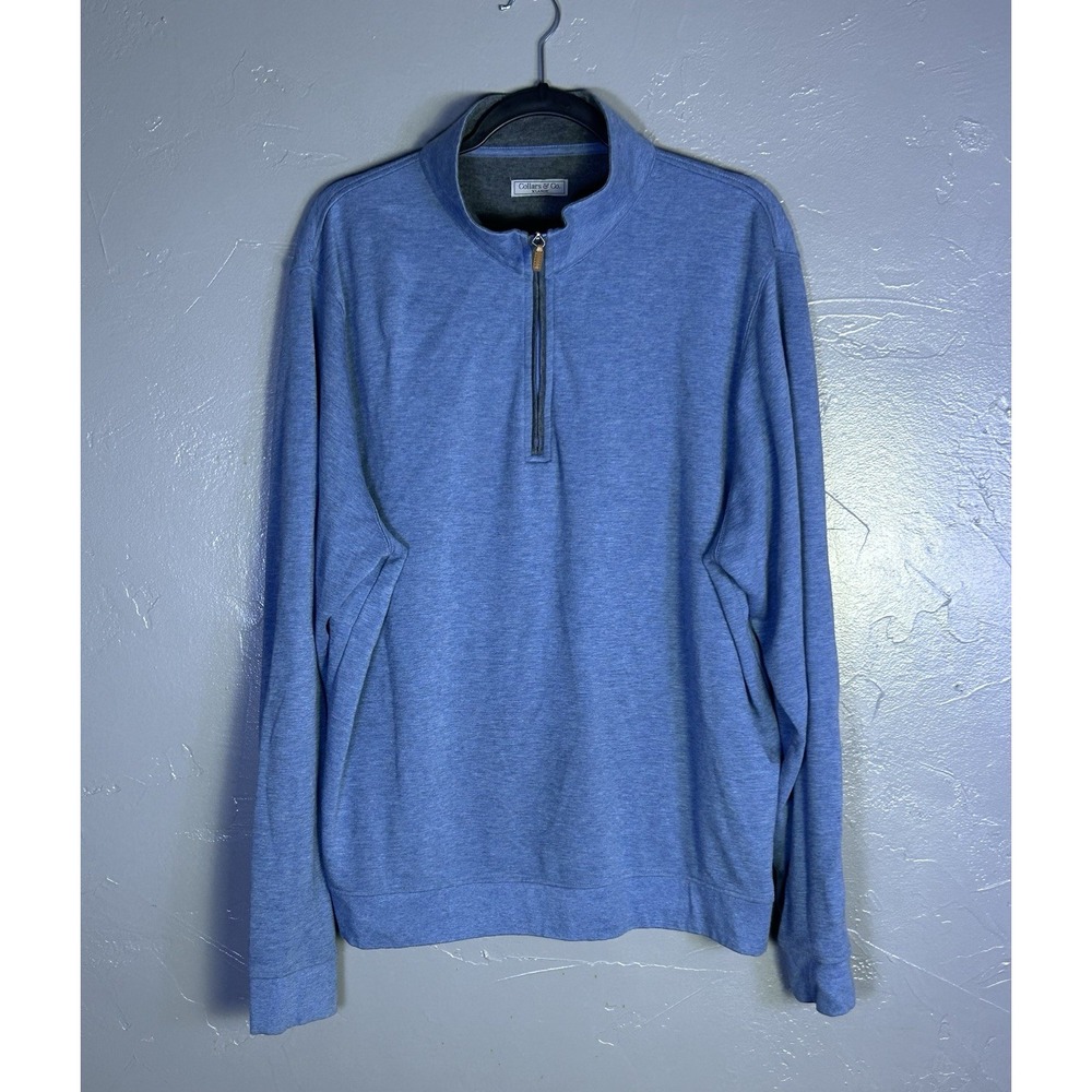 Collars & Co. Heather Cloud Cotton Quarter Zip Medium Blue XL Country Club Golf